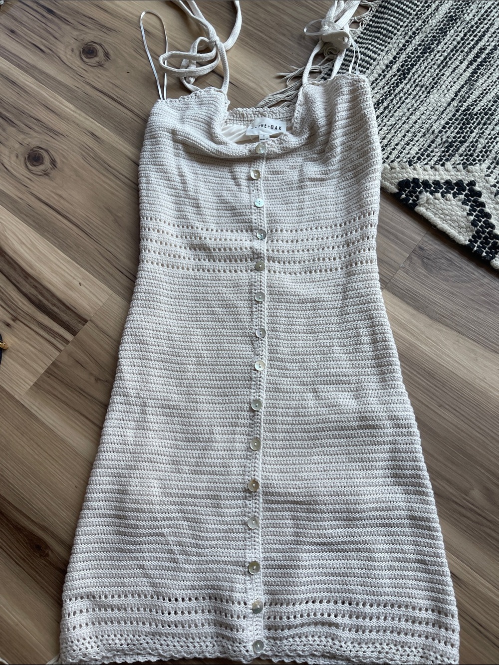 Olive &Oak Cream Crochet Button-Front Mini Dress